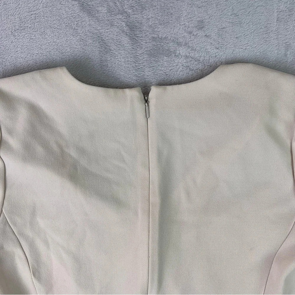 Rebecca Taylor Crepe Lace Inset Top Size 8 Beige Pleated 3/4 Sleeve V Neck - Picture 10 of 13